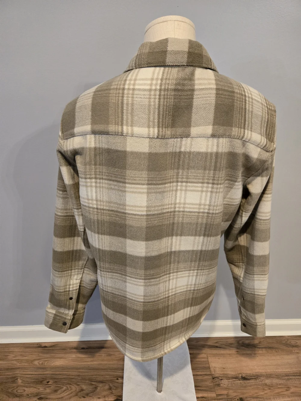 Beige Plaid Button-Up Shirt Jacket